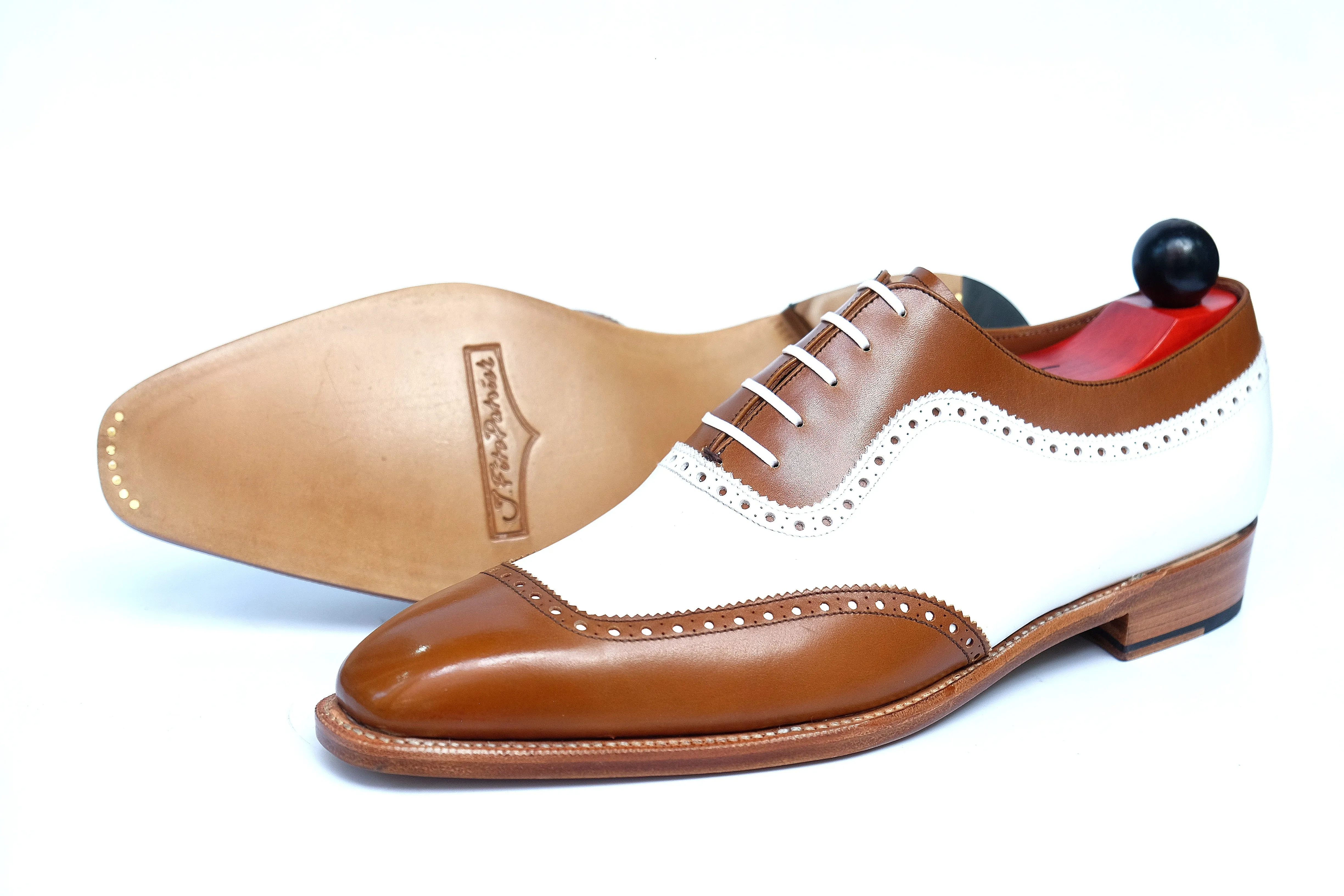 Medina Caramel Calf and White Calf MTO Shoes with LPB Last and Single Leather Sole.