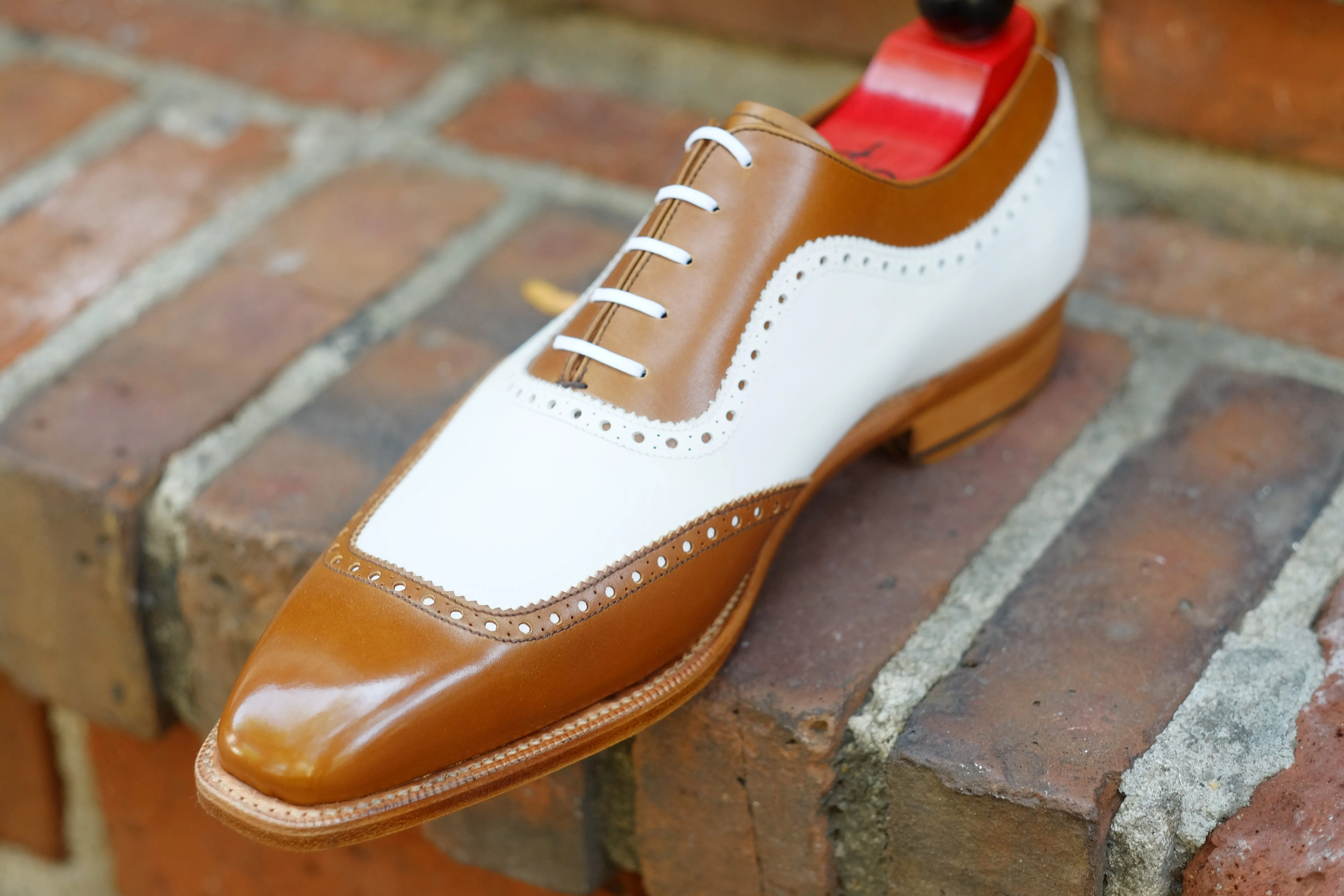 Medina Caramel Calf and White Calf MTO Shoes with LPB Last and Single Leather Sole.