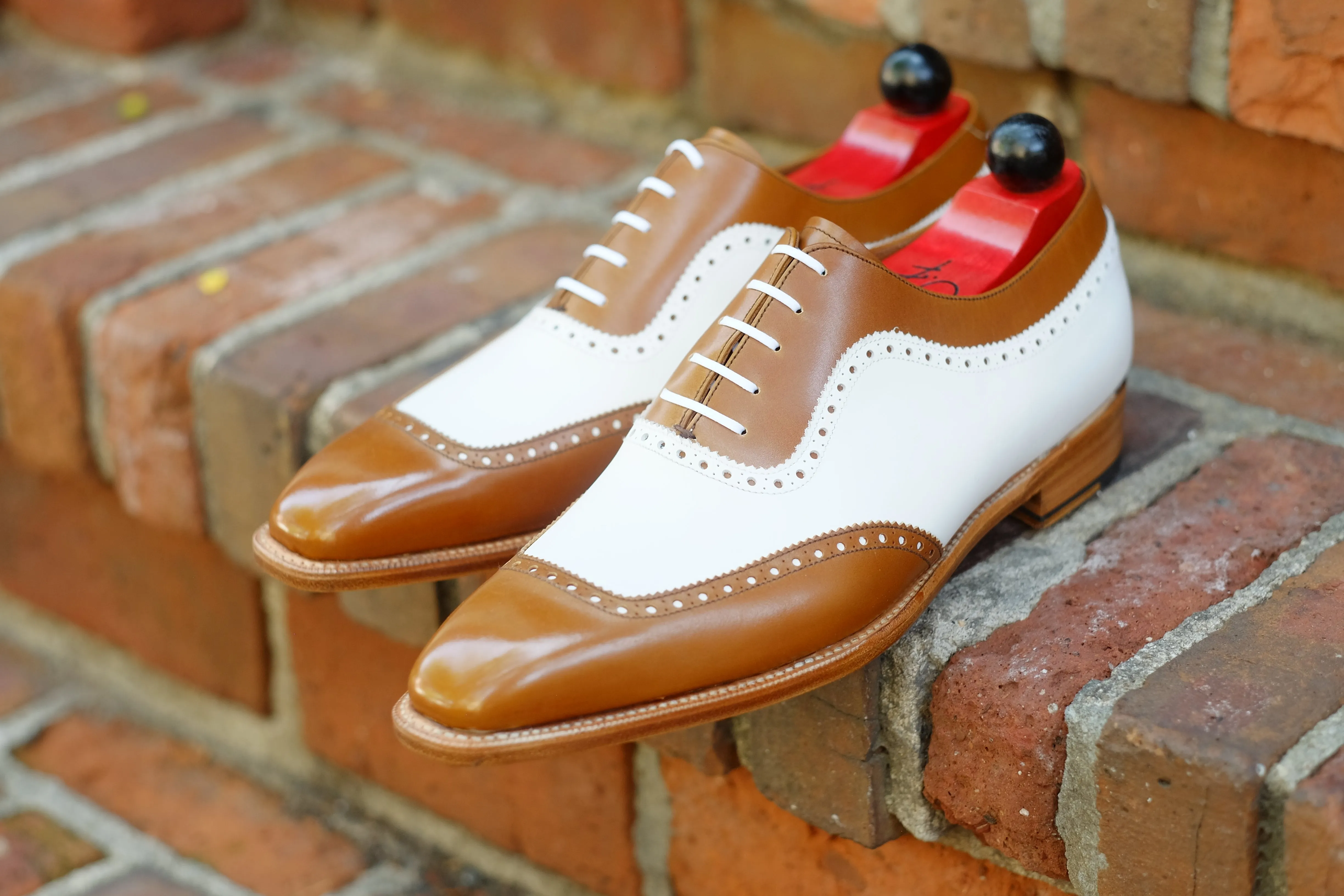 Medina Caramel Calf and White Calf MTO Shoes with LPB Last and Single Leather Sole.