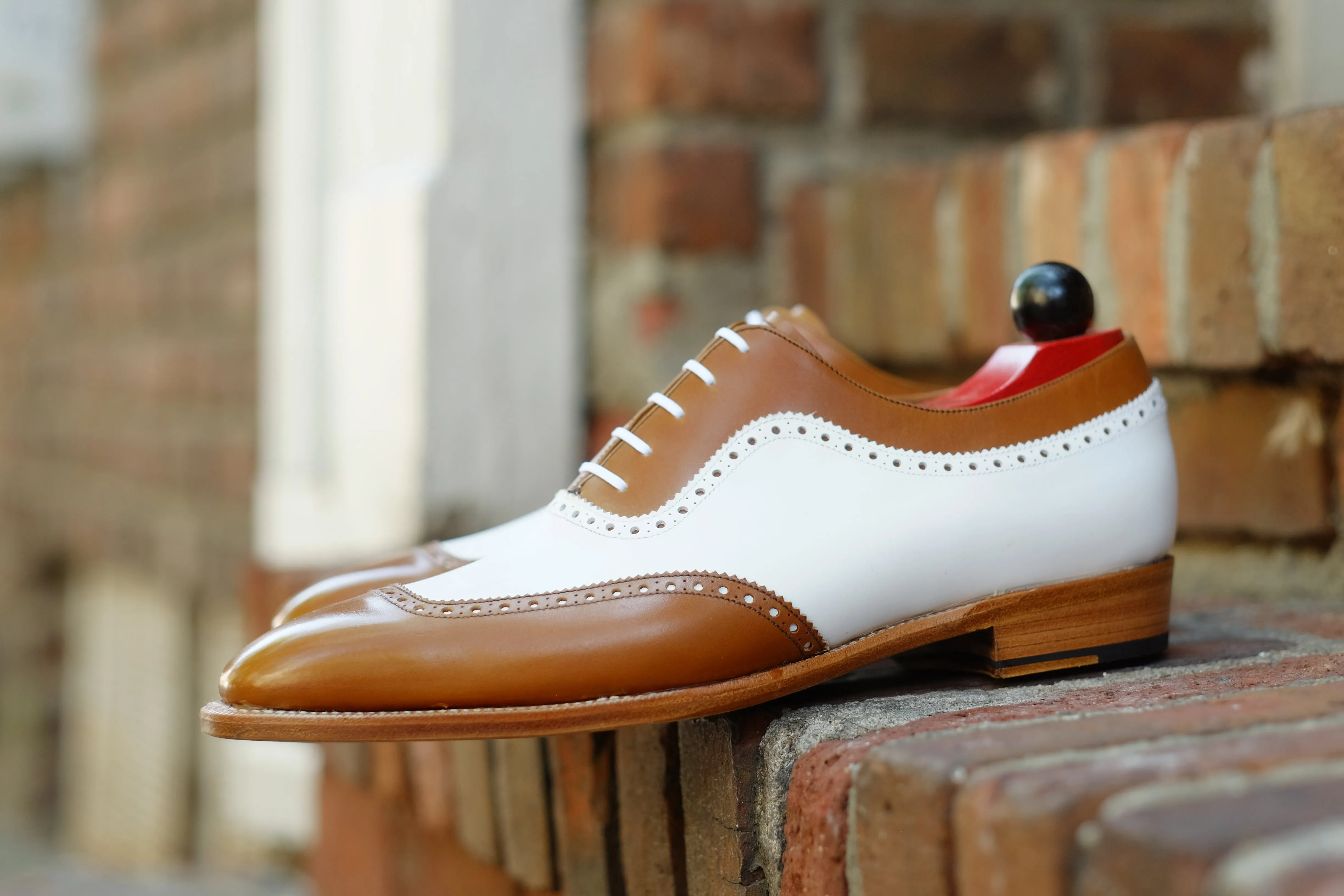 Medina Caramel Calf and White Calf MTO Shoes with LPB Last and Single Leather Sole.