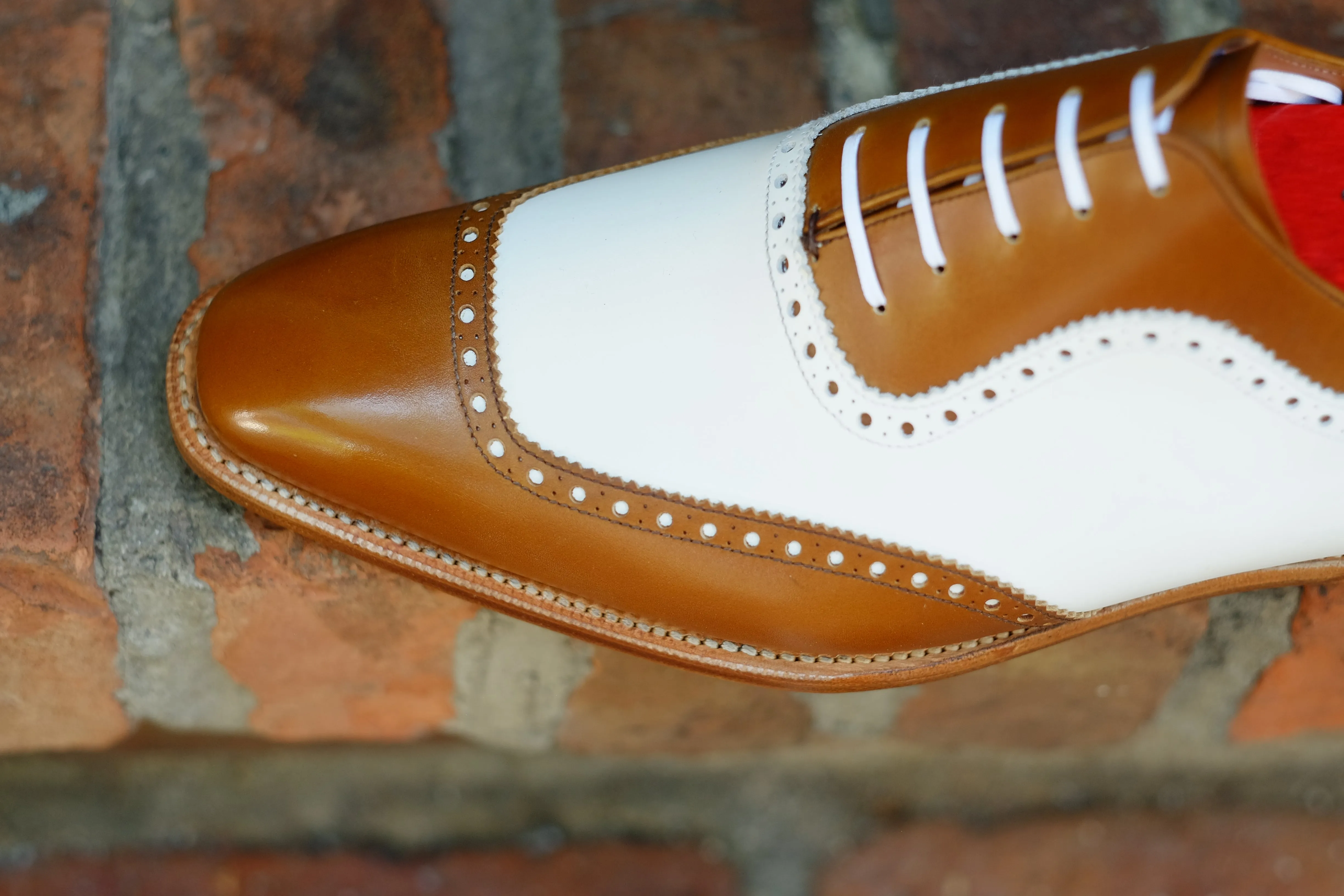 Medina Caramel Calf and White Calf MTO Shoes with LPB Last and Single Leather Sole.