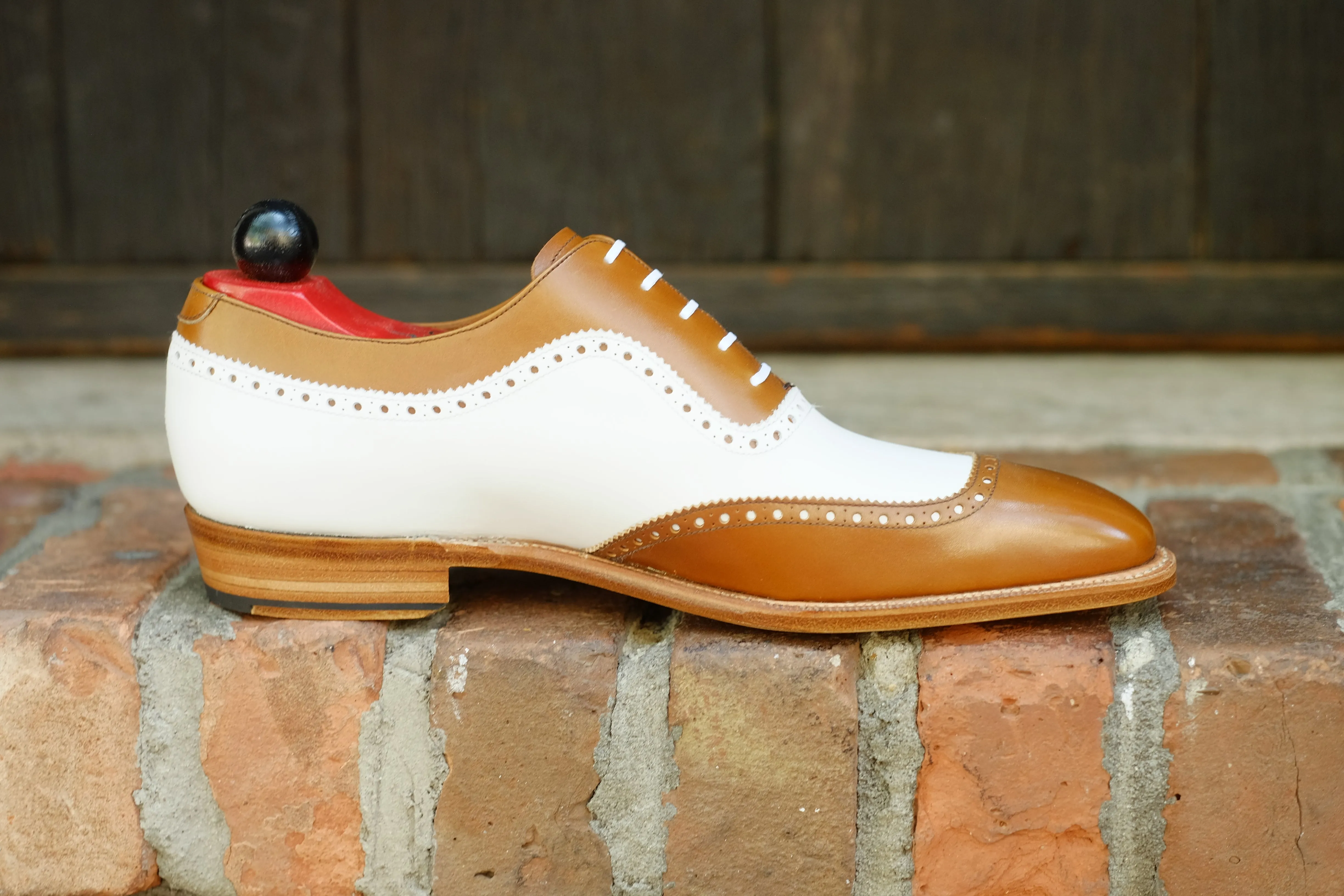 Medina Caramel Calf and White Calf MTO Shoes with LPB Last and Single Leather Sole.