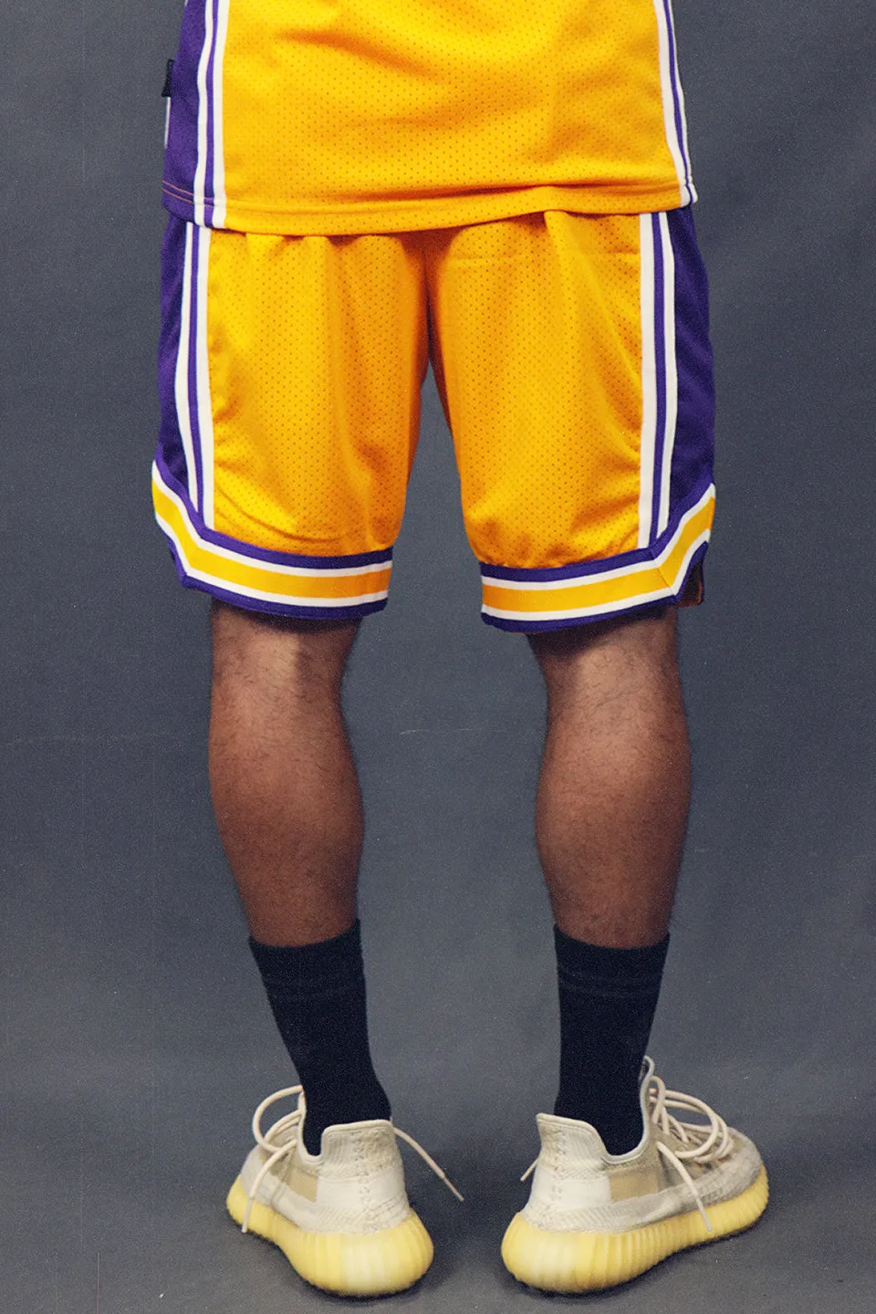 Men's basketball shorts Los Angeles retro gold mesh workout.