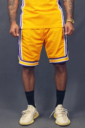 Men's basketball shorts Los Angeles retro gold mesh workout.