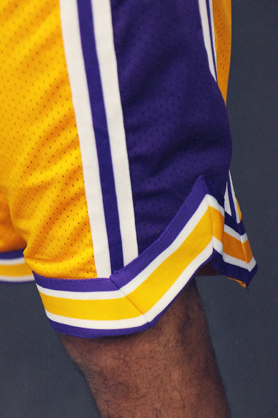 Men's basketball shorts Los Angeles retro gold mesh workout.