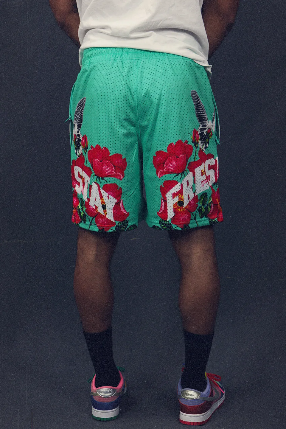 Men's Basketball Workout Shorts Mint Mesh Floral Butterfly Retro Shorts