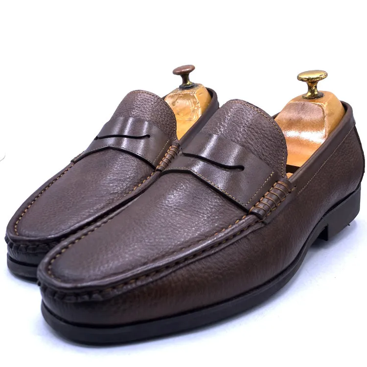 Men's brown textured leather loafers - GL brand