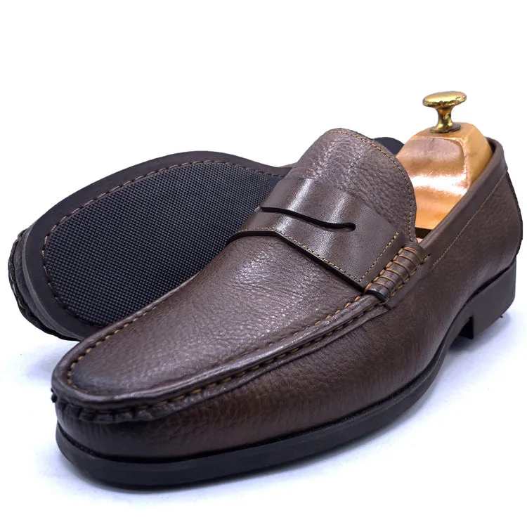 Men's brown textured leather loafers - GL brand