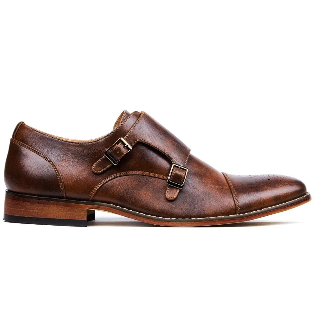 Men's Monk Strap Cap Brogue Loafer Dress Shoes