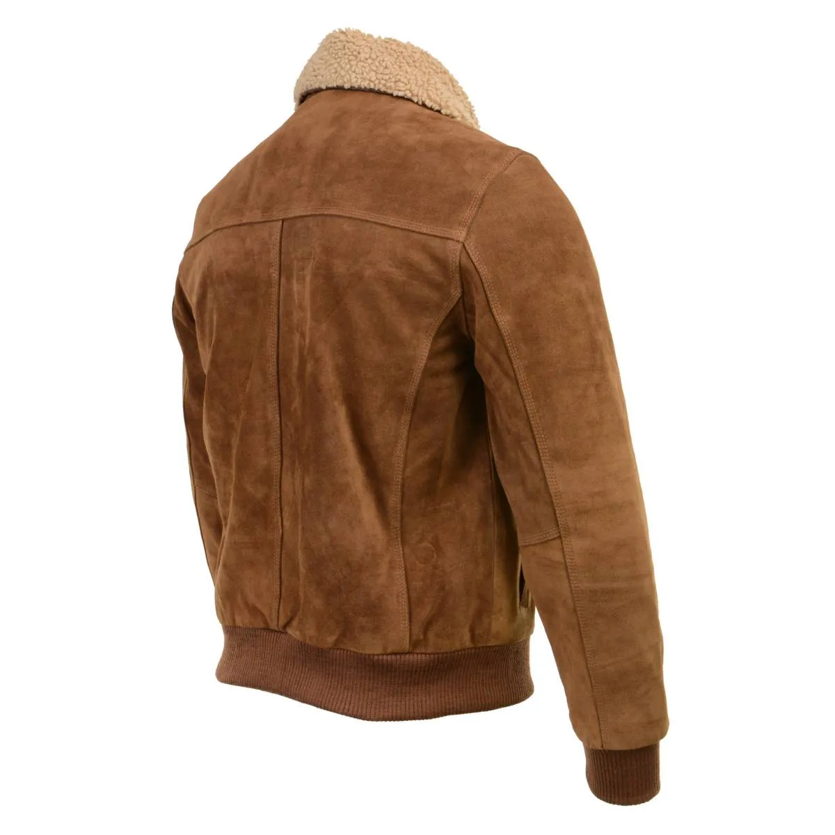 Men's Suede Leather Vintage Bomber Jacket With Shearling Collar