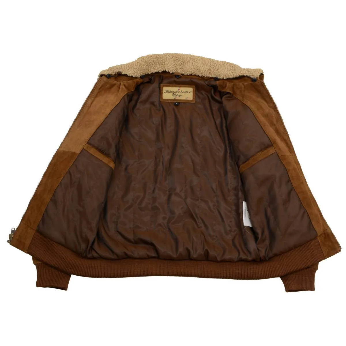 Men's Suede Leather Vintage Bomber Jacket With Shearling Collar