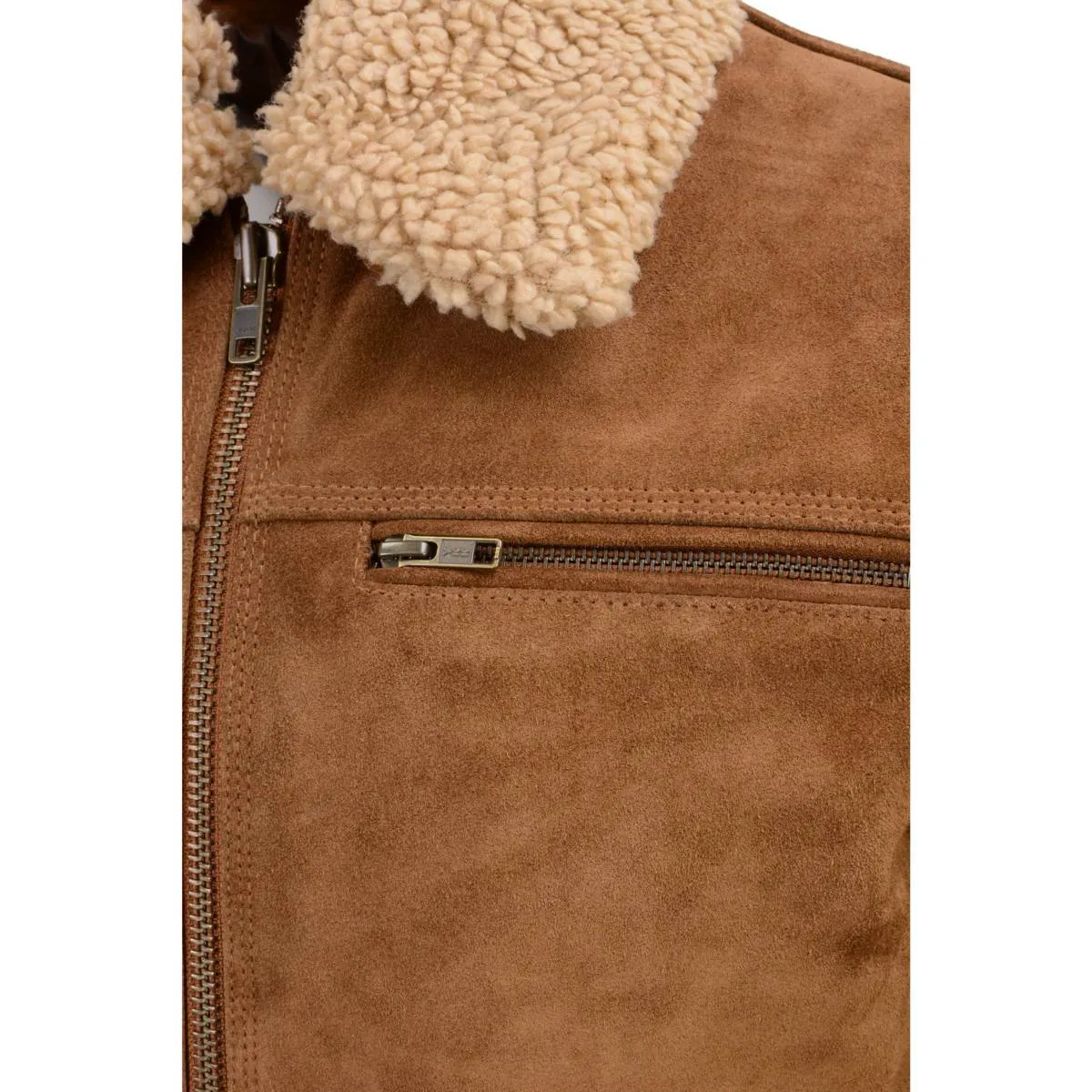 Men's Suede Leather Vintage Bomber Jacket With Shearling Collar