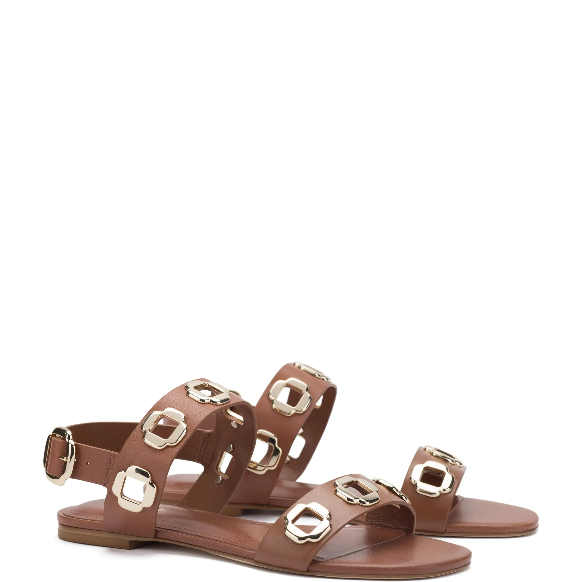 Milan Caramel Leather Flat Sandal