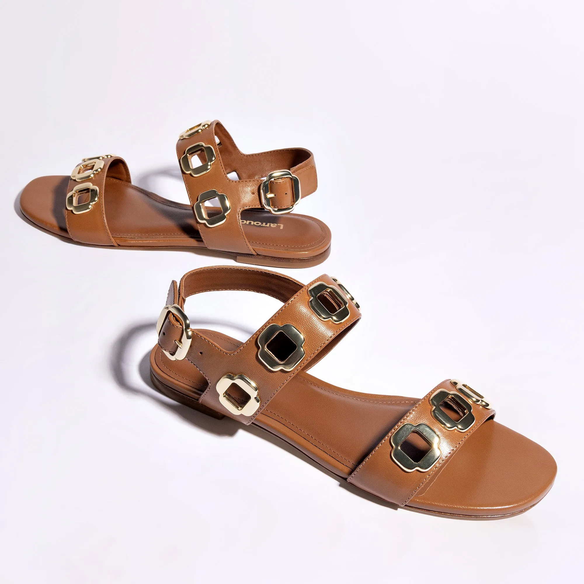 Milan Caramel Leather Flat Sandal