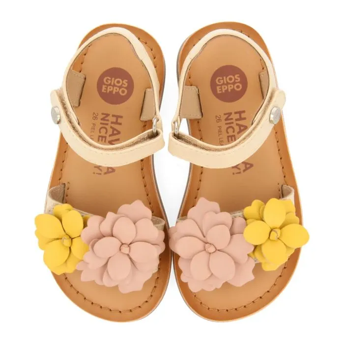 MULTICOLOR LEATHER SANDALS WITH FLOWER EMBELLISHMENT FOR GIRL AND BOY SHEGAN