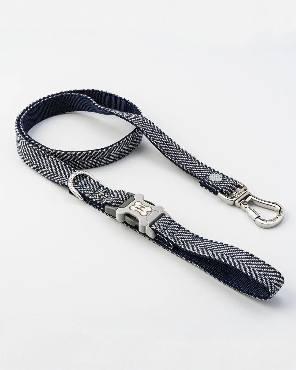 Navy Herringbone Tweed Dog Leash