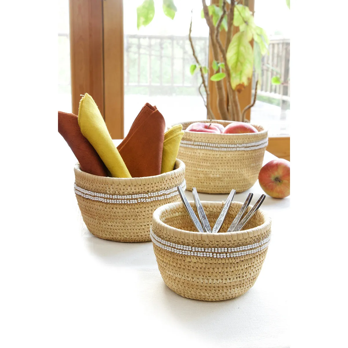 Ngurunit Camel Milking Baskets with White Beaded Stripes