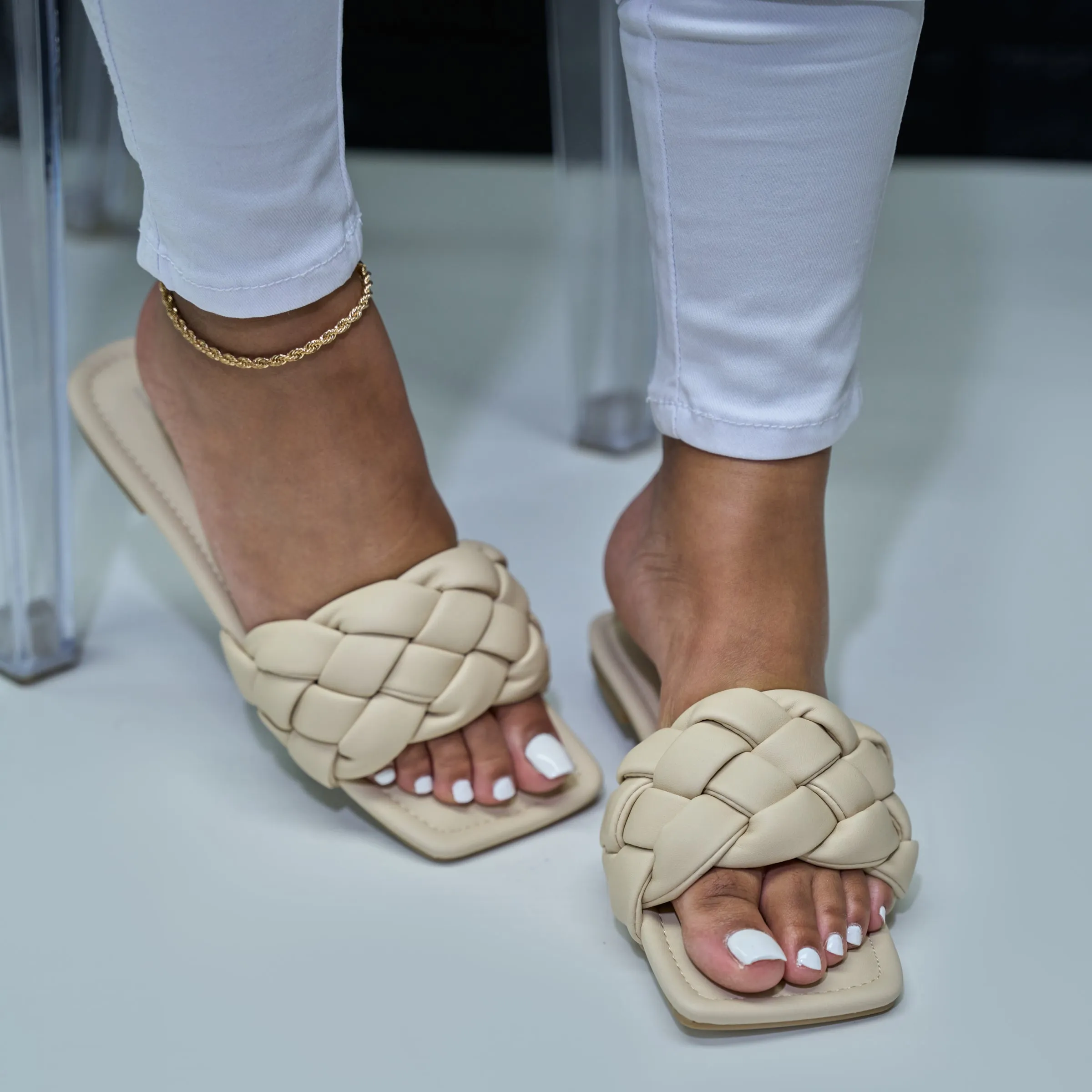 Nude Woven Slide for Women - Vagabond