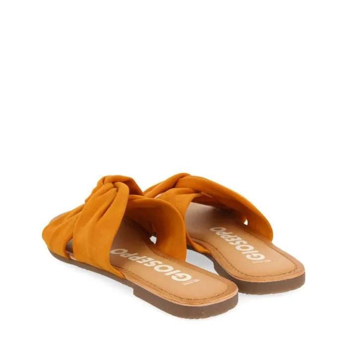 ORANGE LEATHER SLIDE SANDALS FOR WOMEN AGIRA