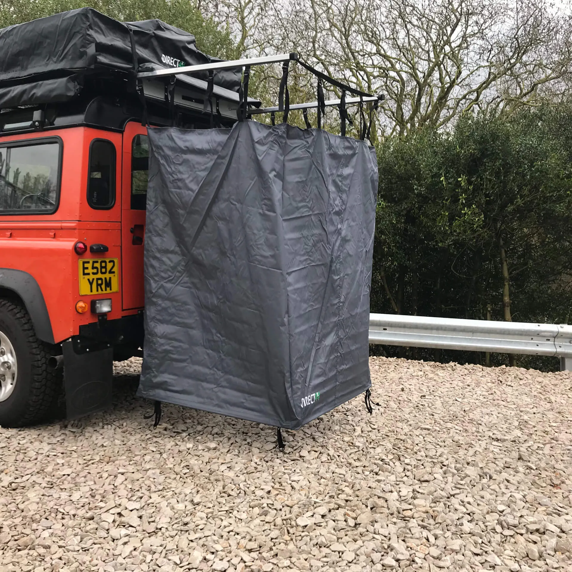 Overland Expedition Granite Grey Fold-Out Shower Privacy Curtain Side Box.