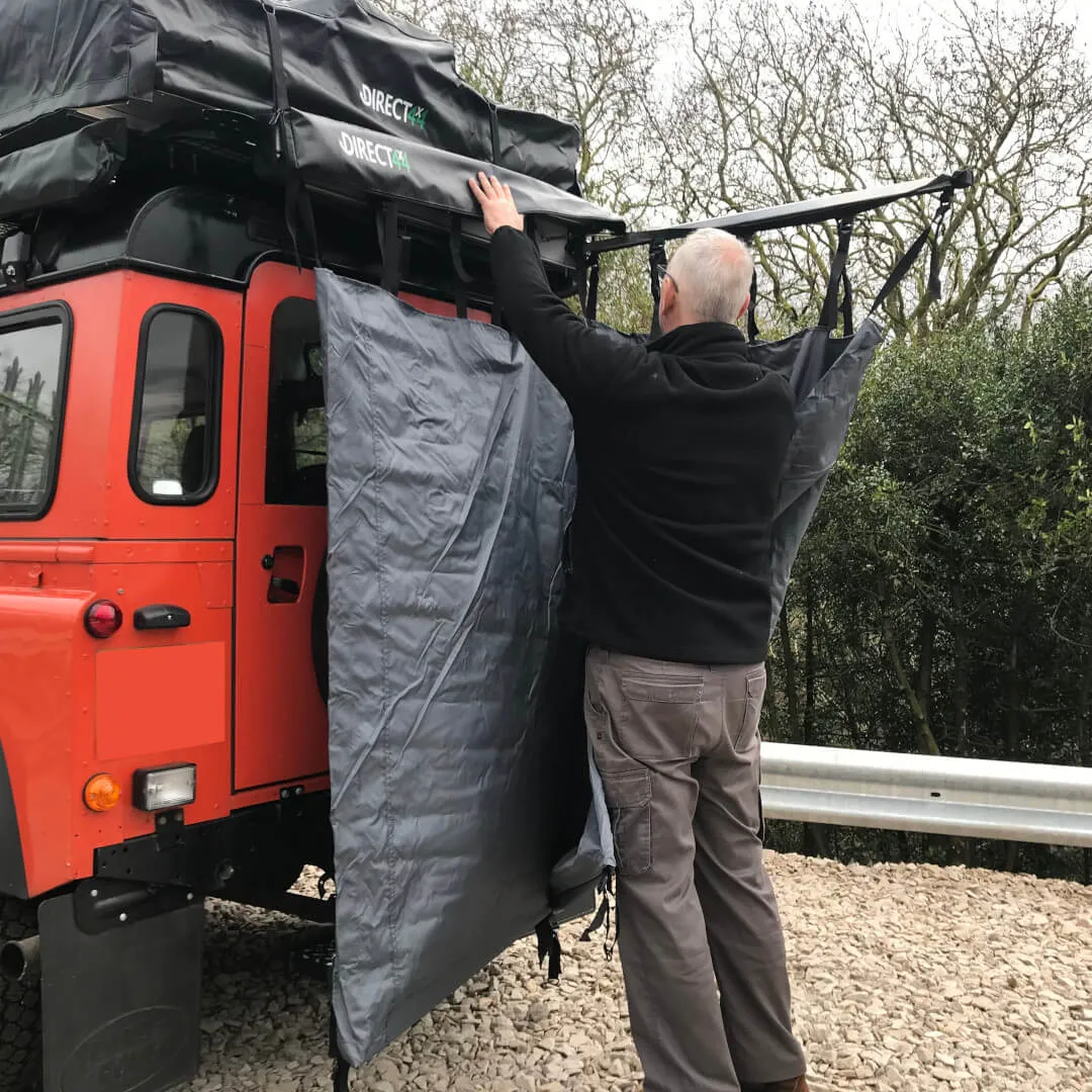 Overland Expedition Granite Grey Fold-Out Shower Privacy Curtain Side Box.