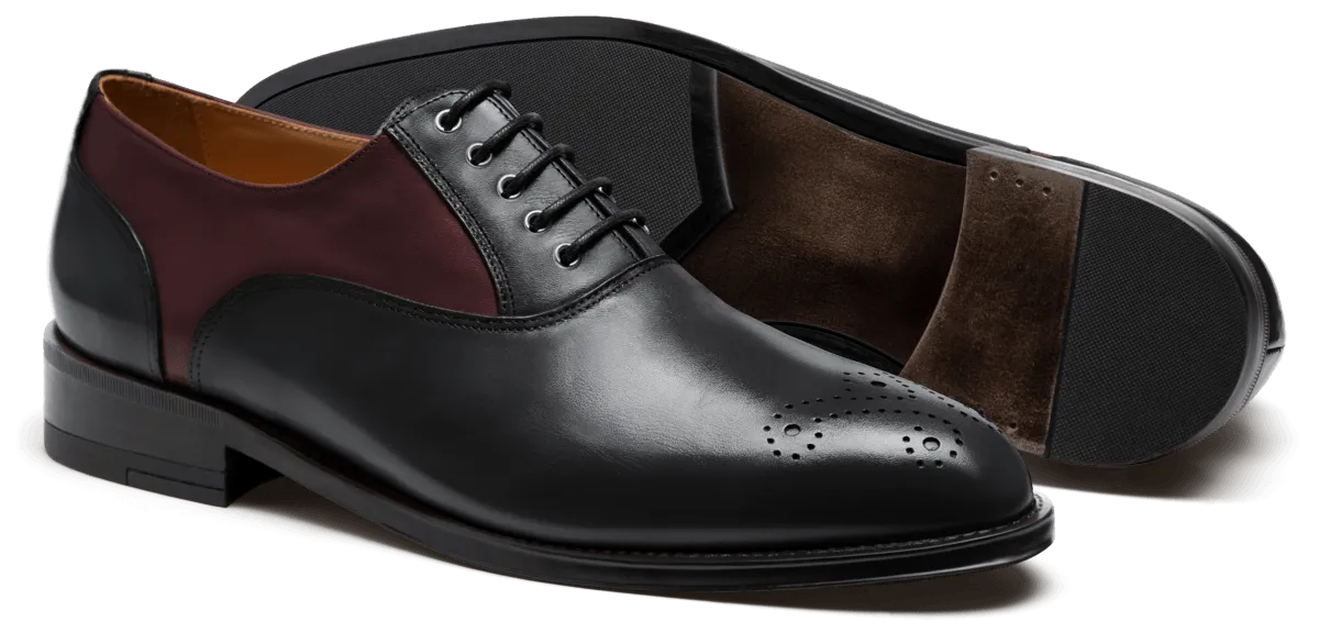  Oxfords en piel negro y burdeos