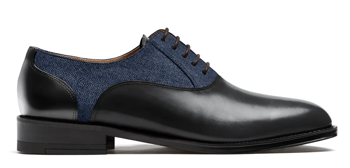  Oxfords en piel, tweed y florentic negro y azul