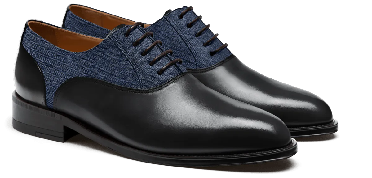  Oxfords en piel, tweed y florentic negro y azul