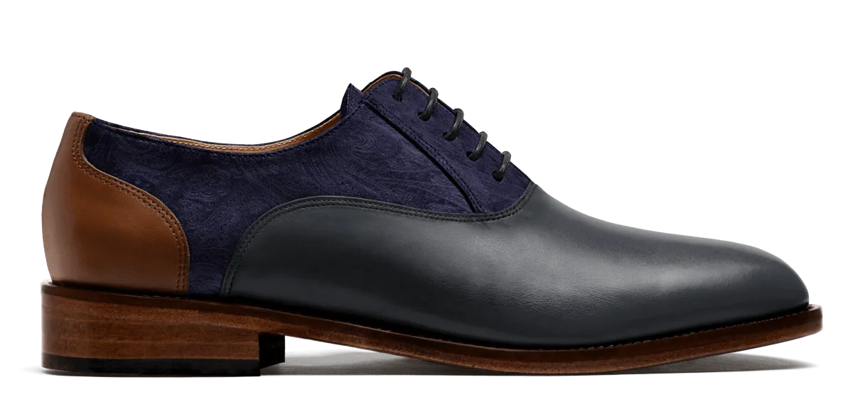  Oxfords en piel y terciopelo azul y marrón