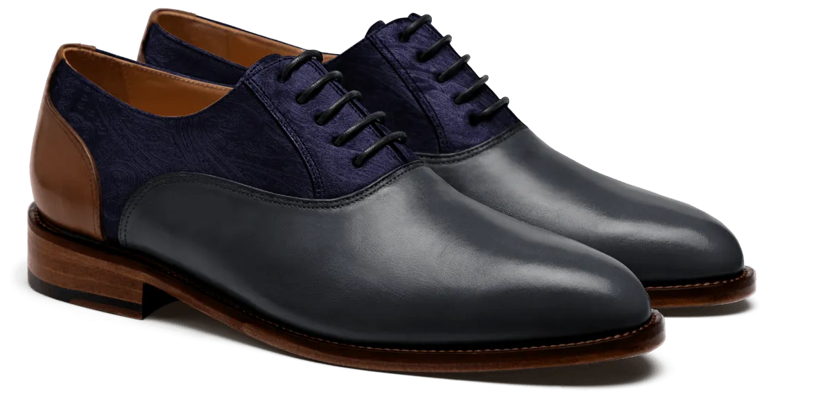  Oxfords en piel y terciopelo azul y marrón