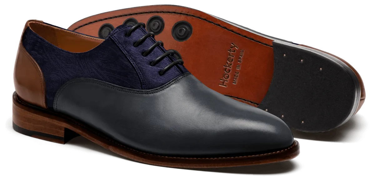  Oxfords en piel y terciopelo azul y marrón