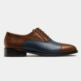  Oxfords Pala recta en piel azul y marrón