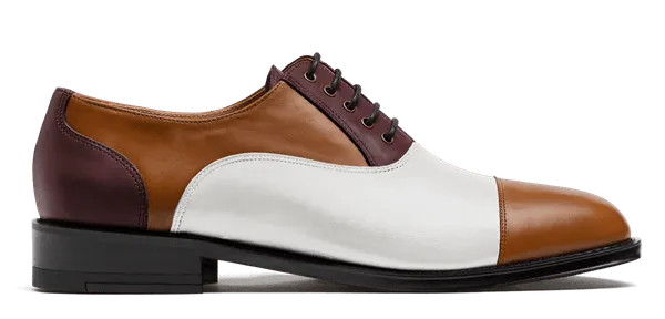  Oxfords Pala recta en piel blanco, marrón y burdeos