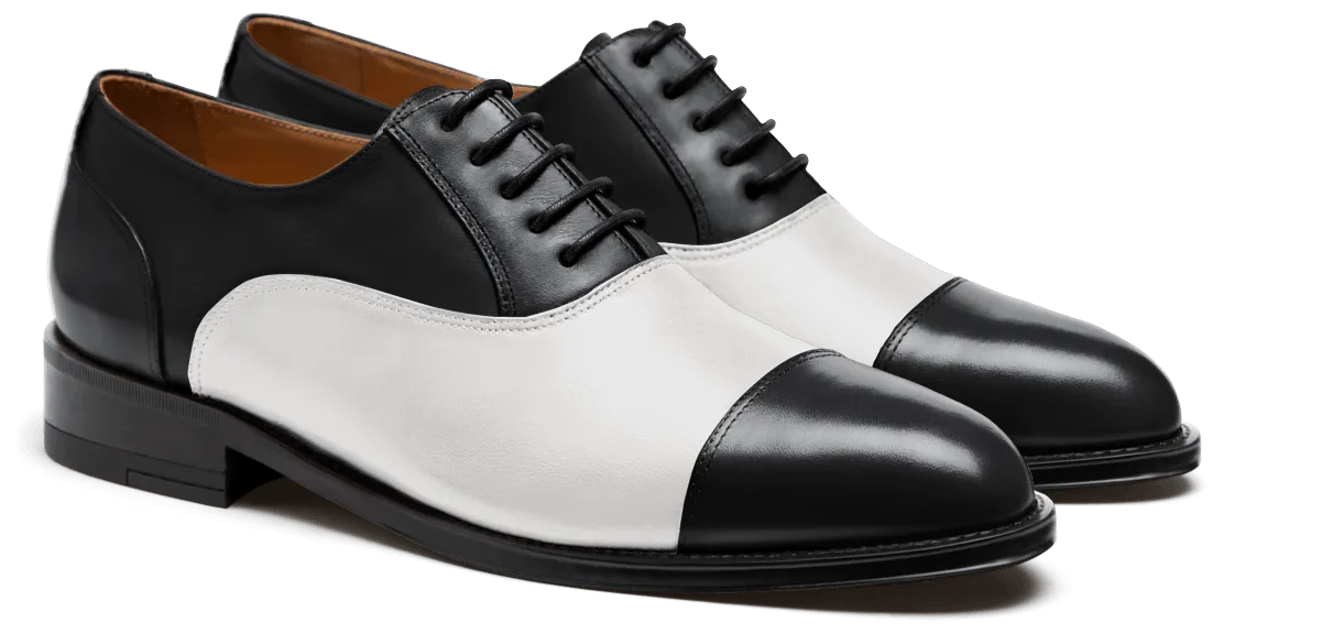  Oxfords Pala recta en piel blanco y negro