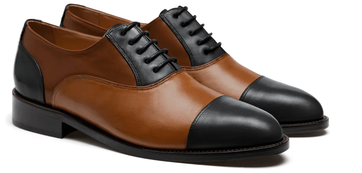  Oxfords Pala recta en piel marrón y negro