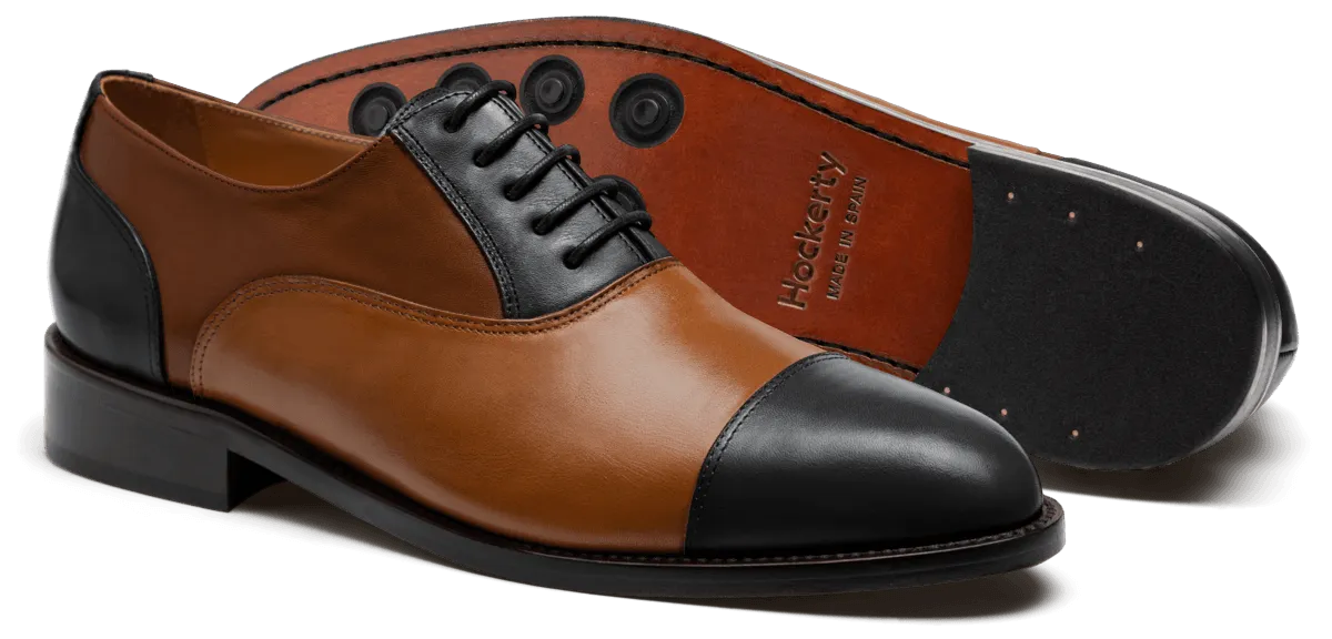  Oxfords Pala recta en piel marrón y negro