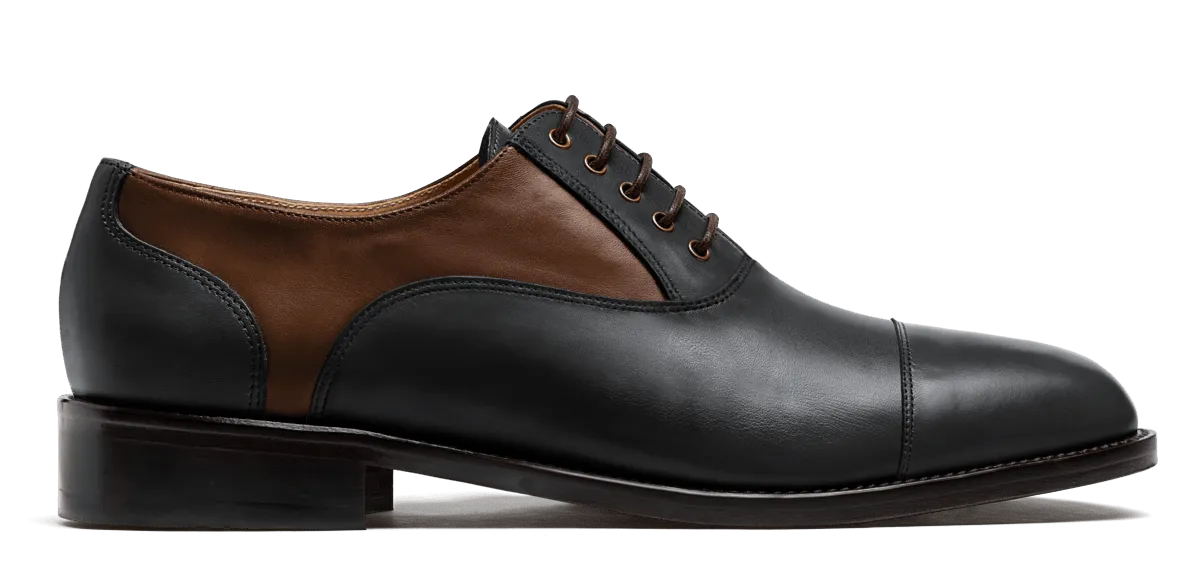  Oxfords Pala recta en piel negro y marrón