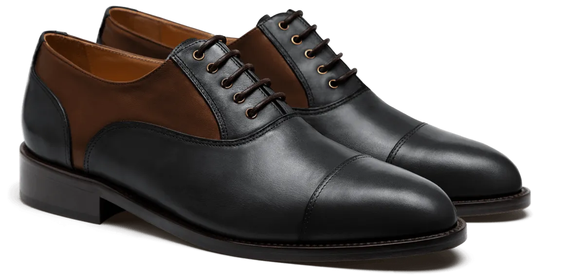  Oxfords Pala recta en piel negro y marrón