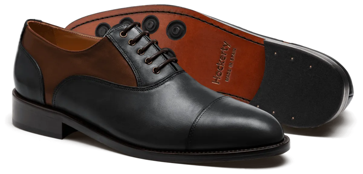  Oxfords Pala recta en piel negro y marrón