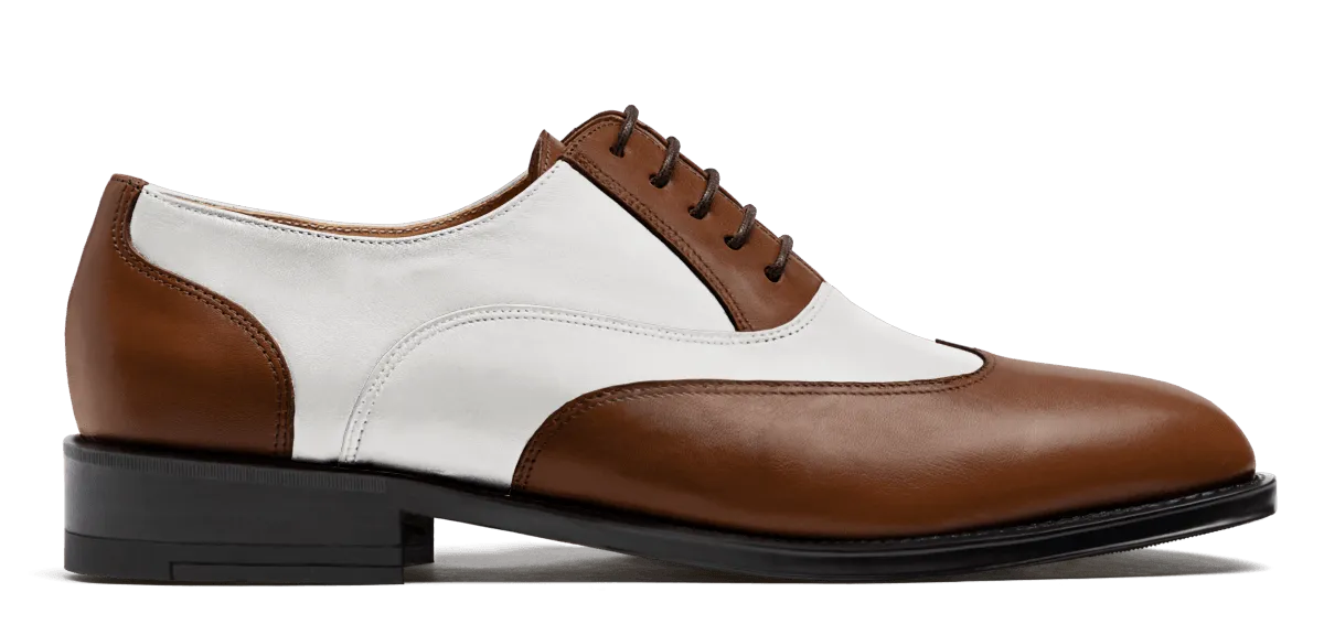  Oxfords Zapatos dos colores en piel blanco y marrón