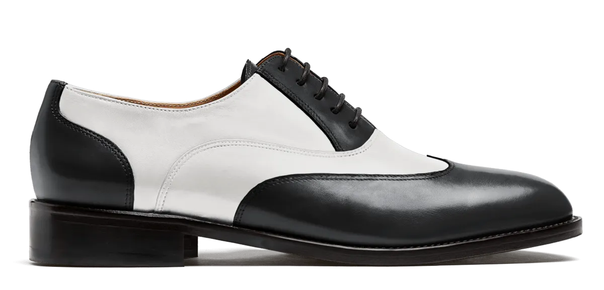  Oxfords zapatos hombre dos colores en piel blanco y negro