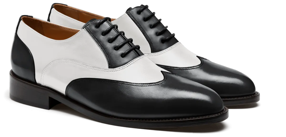  Oxfords zapatos hombre dos colores en piel blanco y negro