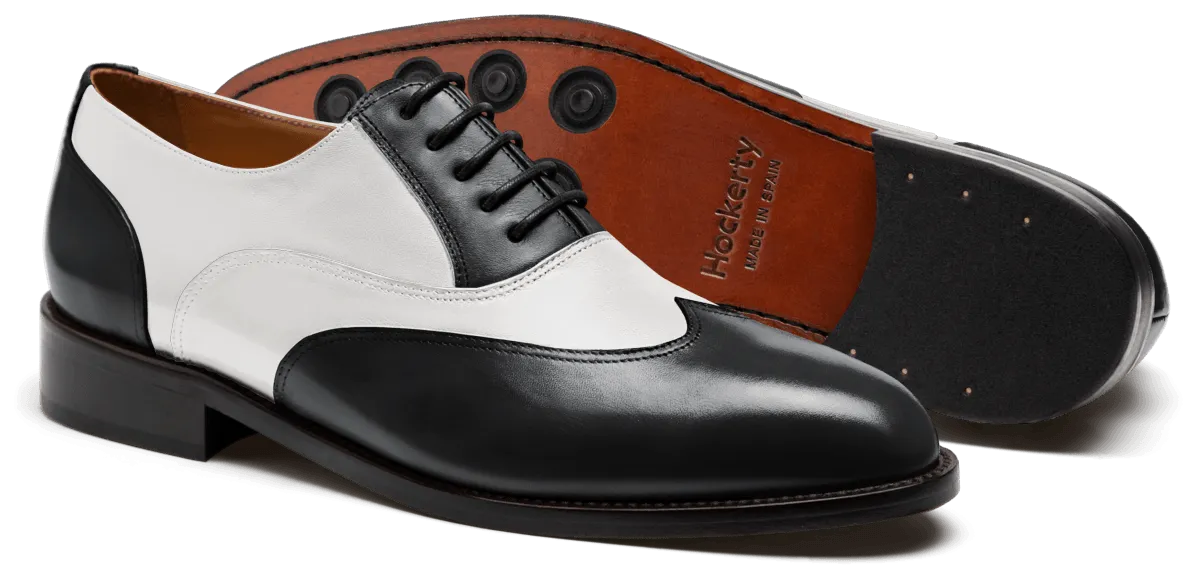  Oxfords zapatos hombre dos colores en piel blanco y negro