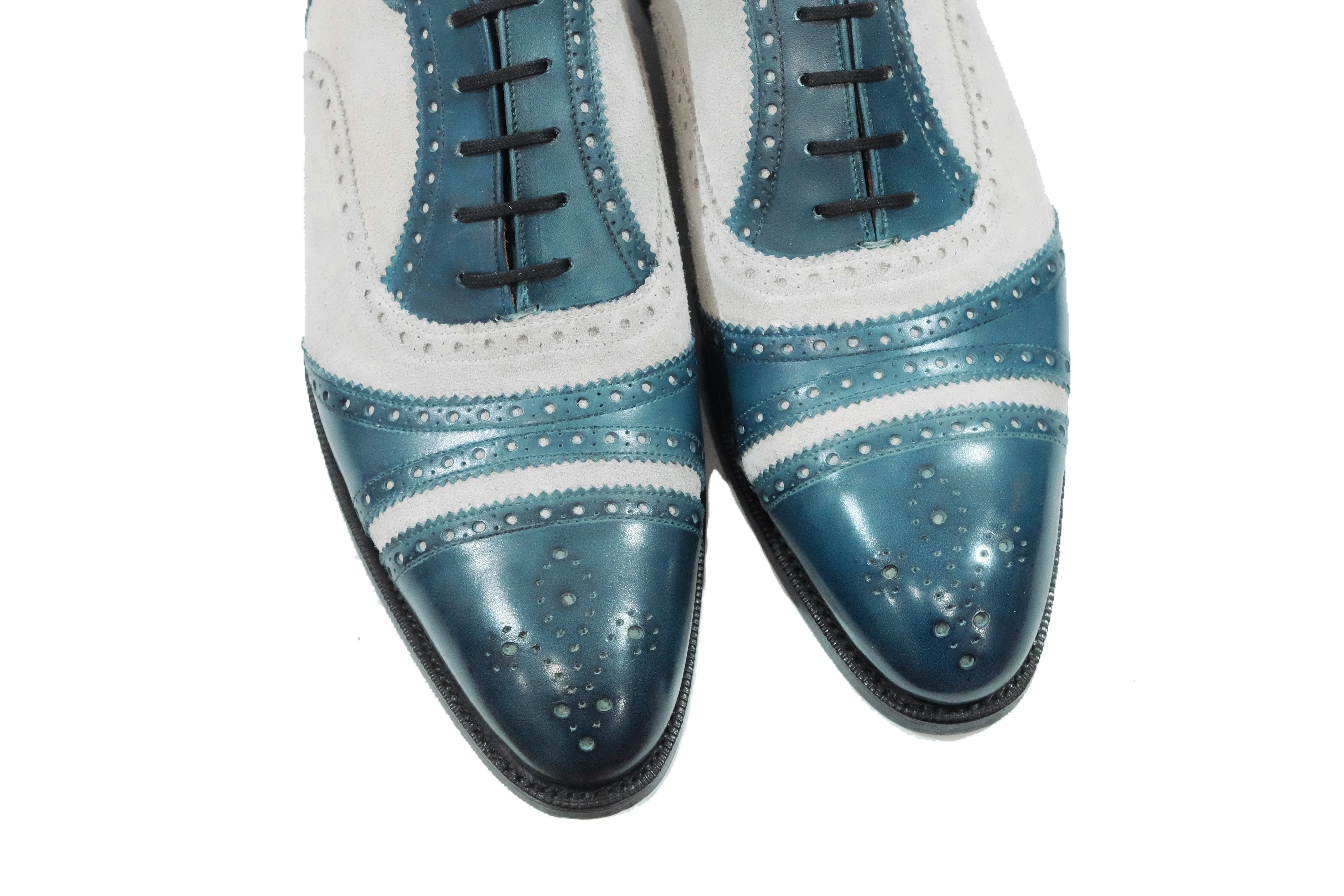 Phillips MTO - Shaded Teal Calf Pearl Suede - NGT Last - Single Leather Sole