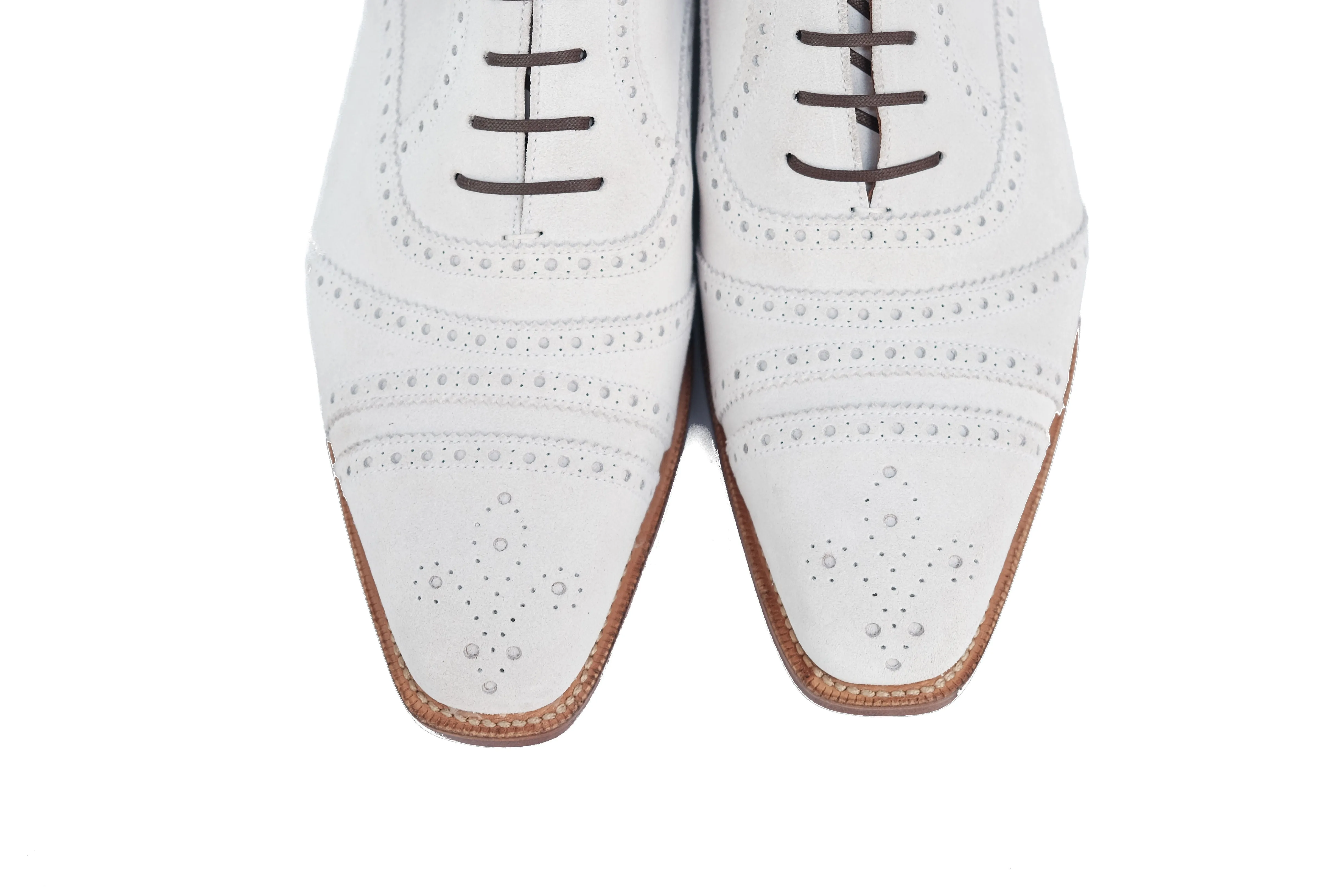 Phillips MTO White Suede MGF Last Single Leather Sole Fleur De Lys Medallion - Buy Now