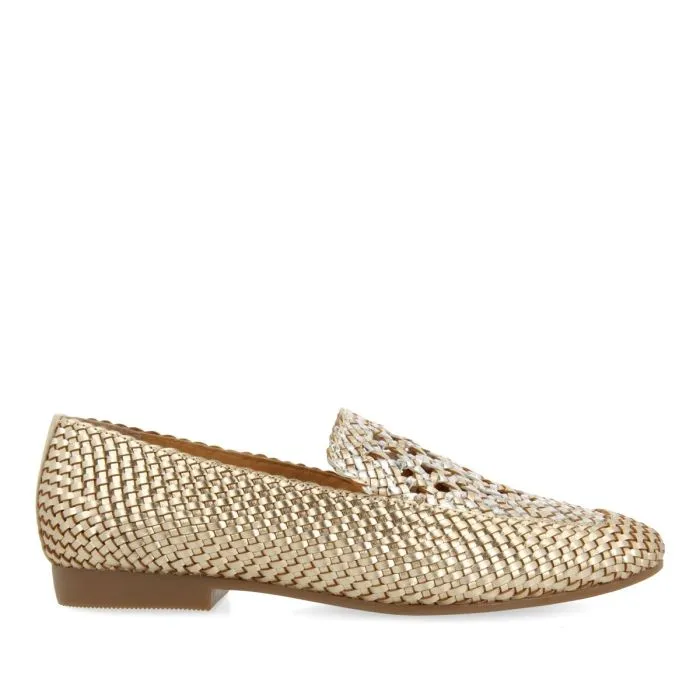 PLATINUM COLORED WOVEN LEATHER LOAFERS WITH BICOLOR DETAIL FOR WOMEN RADDUSA