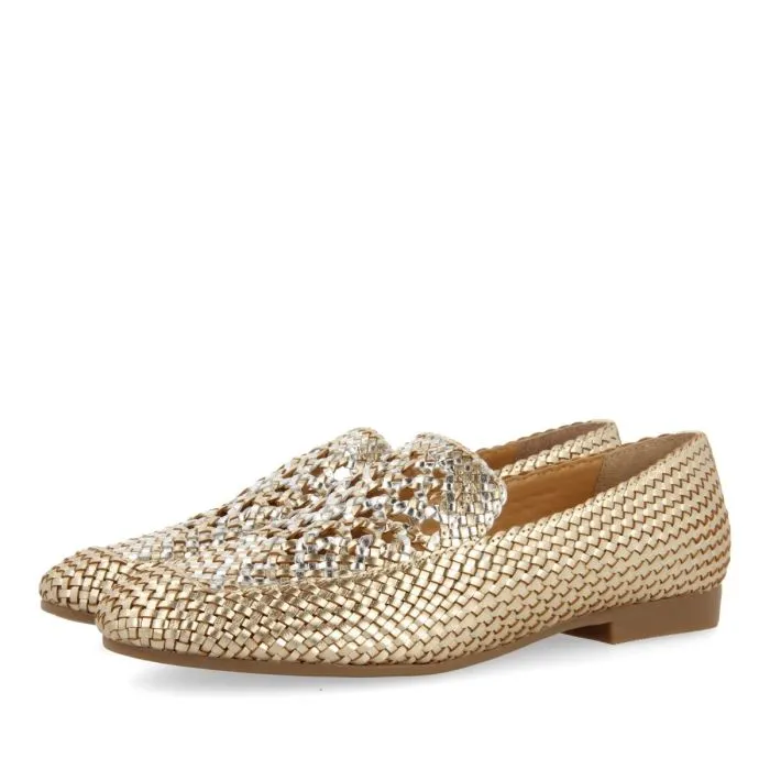 PLATINUM COLORED WOVEN LEATHER LOAFERS WITH BICOLOR DETAIL FOR WOMEN RADDUSA