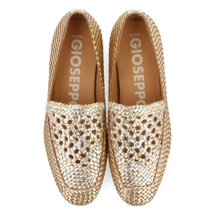 PLATINUM COLORED WOVEN LEATHER LOAFERS WITH BICOLOR DETAIL FOR WOMEN RADDUSA