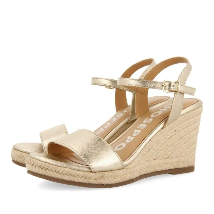 PLATINUM LEATHER SANDALS WITH JUTE WEDGE FOR WOMEN ZHEPE