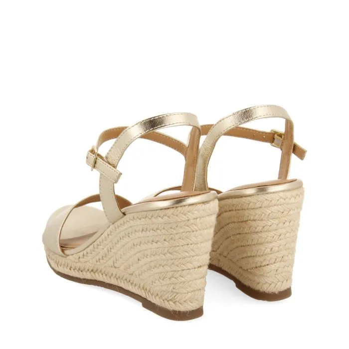 PLATINUM LEATHER SANDALS WITH JUTE WEDGE FOR WOMEN ZHEPE